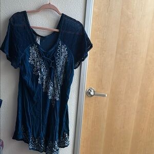 Navy Blue Embroidered Women's Top